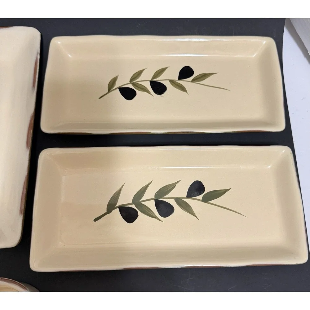 Baum‎ Bros Olivera 4 Pc Serving Set Olive Branch Tuscan Platter Trays Ramekin